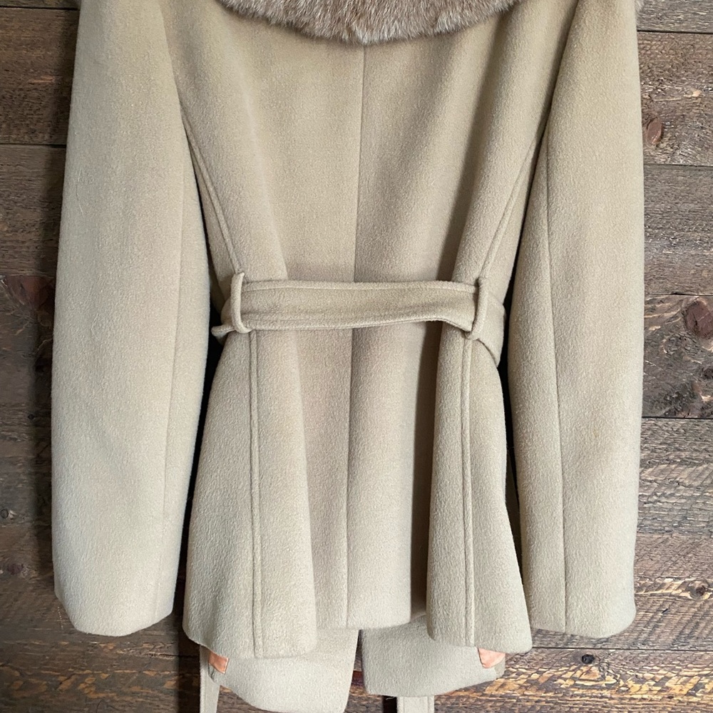 30% OFF BUNDLES! REAL FUR 100% CASHMERE TRENCHCOAT JACKET DUSTER COAT VINTAGE - Picture 16 of 16